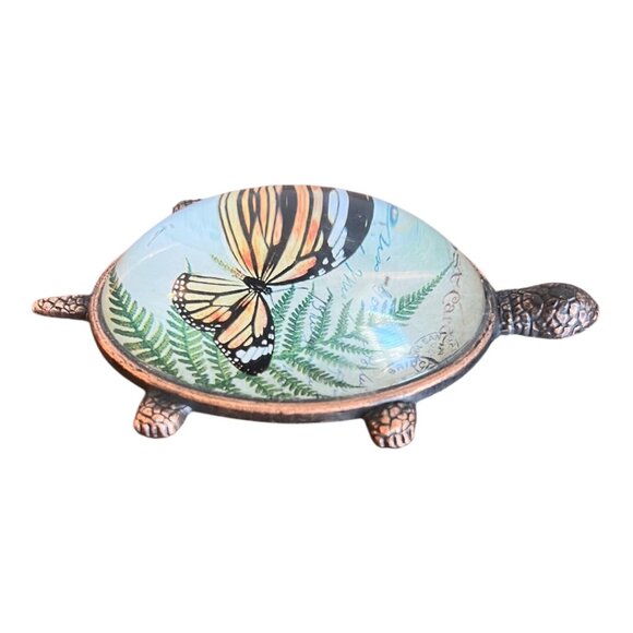 Royal Family Collection Copper/Brass Turtle Glass Dome Shell W/Butterfly 2X4 Pap - Picture 2 of 9
